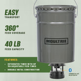 Close-up of metal hopper and lid on Moultrie feeder